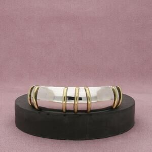 taxco mexico sterling silver & brass accent striped cuff bracelet size 6.5in